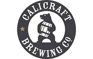 A circular logo for Calicraft Brewing Co. featuring a bear holding a barrel. The logo is primarily black and white, with the name "CALICRAFT" prominently displayed at the top and "BREWING CO." at the bottom, accompanied by a small gold star on the left side.