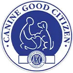 A circular logo featuring a person kneeling beside a dog, labeled "Canine Good Citizen." The design emphasizes dog training and responsible dog ownership, with a blue background and white text outlining the logo's purpose.