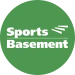 Logo of Sports Basement on a green background, featuring the name "Sports Basement" in bold white letters, accompanied by three diagonal lines suggesting movement. This image could be related to animal rescue donations in fundraising efforts.