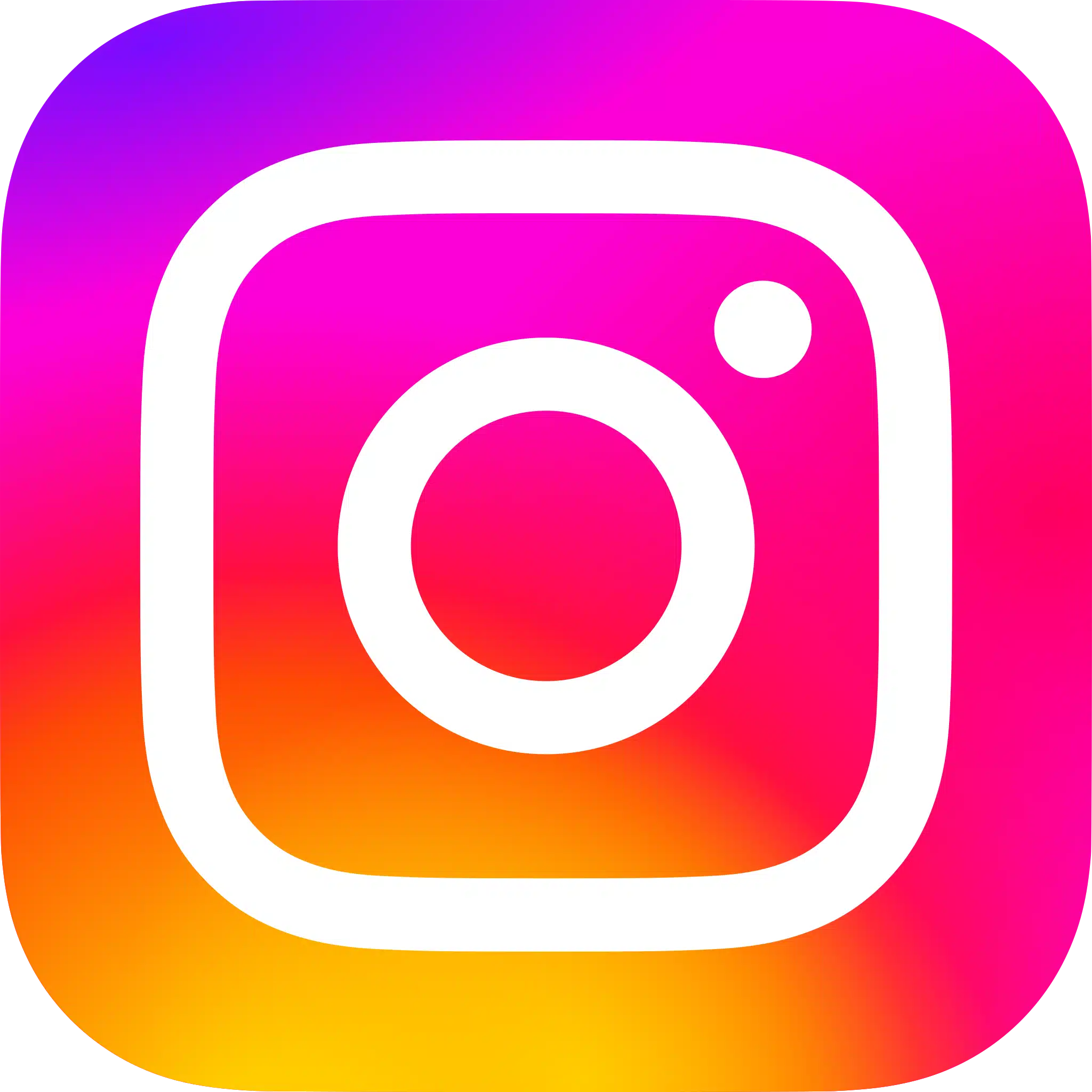 The Instagram logo, featuring a white camera outline and circle, set against a vibrant gradient background of pink, orange, and purple hues.