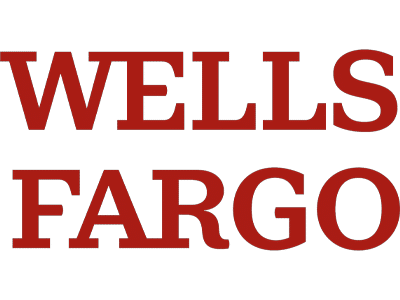 The logo of Wells Fargo displayed prominently in bold red letters on a white background. The text reads 'Wells Fargo,' emphasizing the organization's identity, relevant for volunteer and philanthropic initiatives.