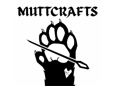 A black Muttcrafts logo shows a paw print with a pen diagonal across it on a white background.