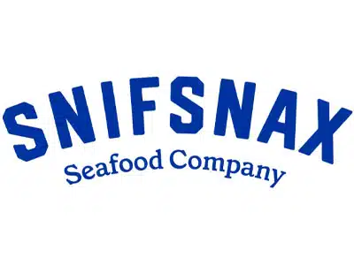 The Snifsnax Seafood Company logo in blue text on a white background.