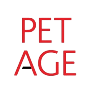 The logo for Pet Age features the words 'PET' and 'AGE' in bold red letters, with a horizontal black line between the two words. The design is simple and modern, suitable for a media outlet focusing on pet-related topics.