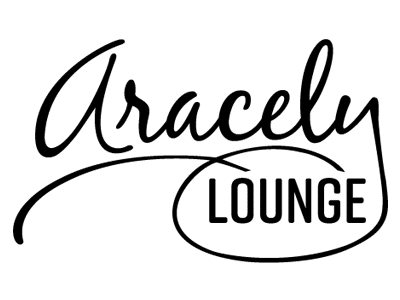 The logo for 'Aracely Lounge,' featuring elegant cursive lettering for 'Aracely' and bold, uppercase lettering for 'LOUNGE' within an oval shape. The design is primarily in black on a white background.