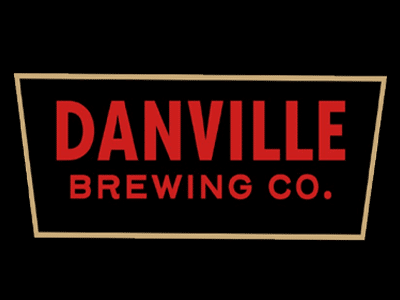 A logo for Danville Brewing Co. featuring bold red letters spelling "DANVILLE" at the top and "BREWING CO." below, set against a black background with a gold outline.