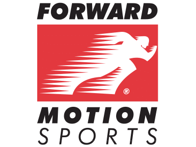 The logo for Forward Motion Sports features a stylized silhouette of a running figure in white, surrounded by red, with the text 'FORWARD' at the top, 'MOTION' directly below, and 'SPORTS' in bold black letters at the bottom.