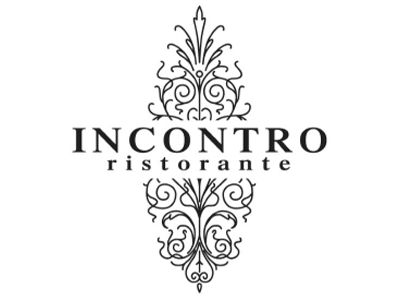 A black and white logo for Incontro Ristorante featuring an ornate floral design above and below the word 'INCONTRO' in bold uppercase letters. The word 'ristorante' is displayed below in smaller, lowercase letters.