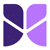 A purple and lavender abstract logo featuring two shapes that resemble butterfly wings, positioned side by side. The design includes curved edges and a modern aesthetic.