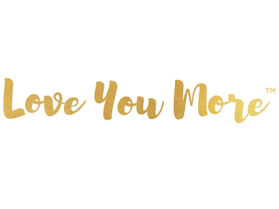 The text "Love You More" is displayed in a flowing script font, rendered in metallic gold. The design has a clean white background, enhancing the visual impact of the golden lettering.