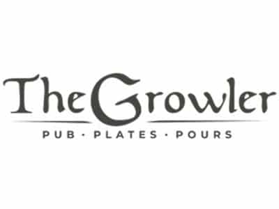 The logo of The Growler, featuring stylized text with the words "PUB - PLATES - POURS" below. The text is in a dark color, and the design conveys a pub atmosphere.