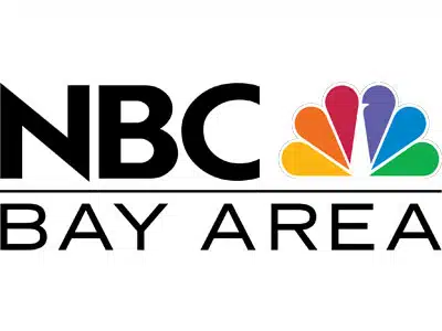 NBC Bay Area logo featuring the letters 'NBC' in black, with the word 'BAY AREA' below it. To the right, a colorful peacock tail design with four feathers in red, orange, yellow, and green, all fanned out.
